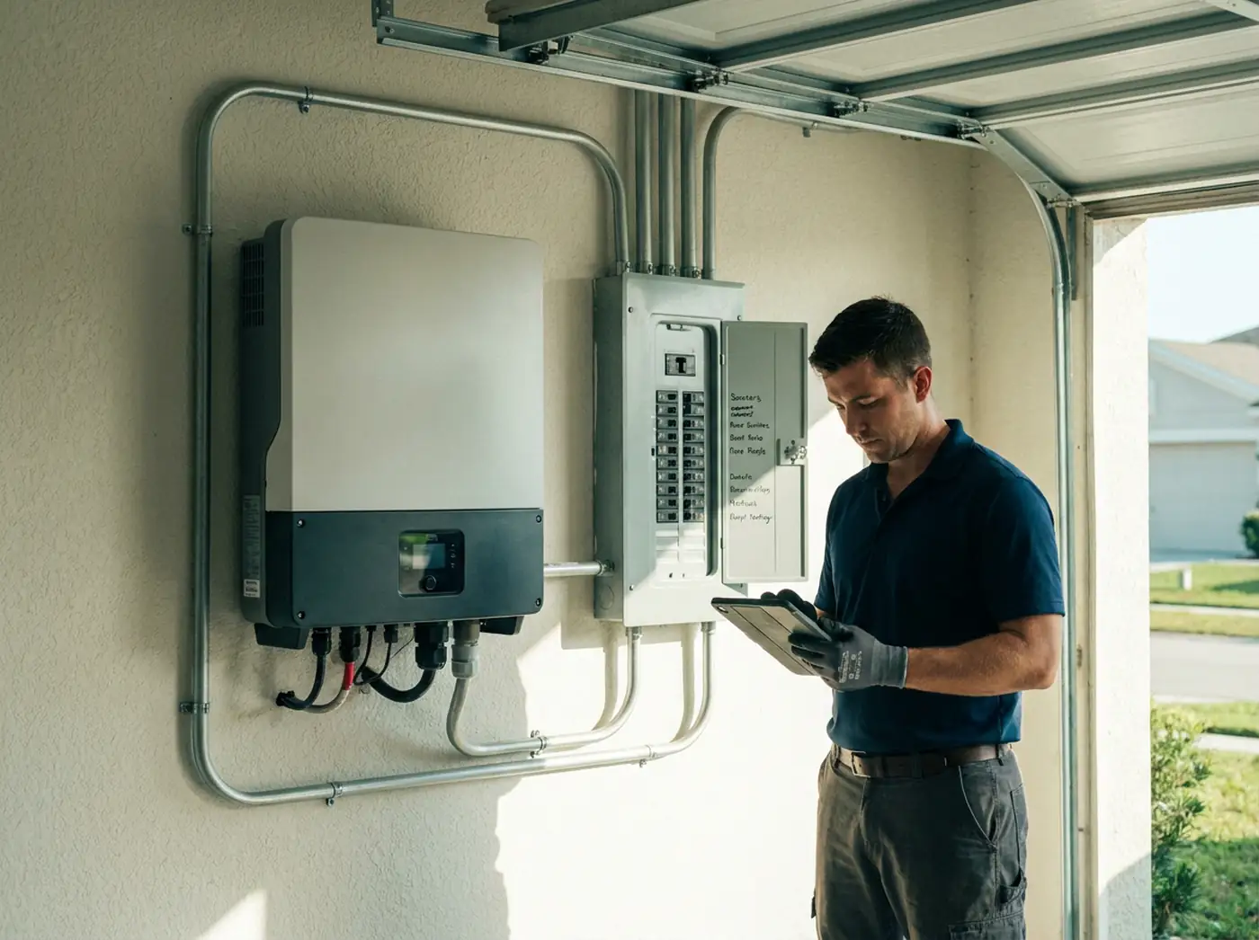 Technician commissioning a solar inverter
