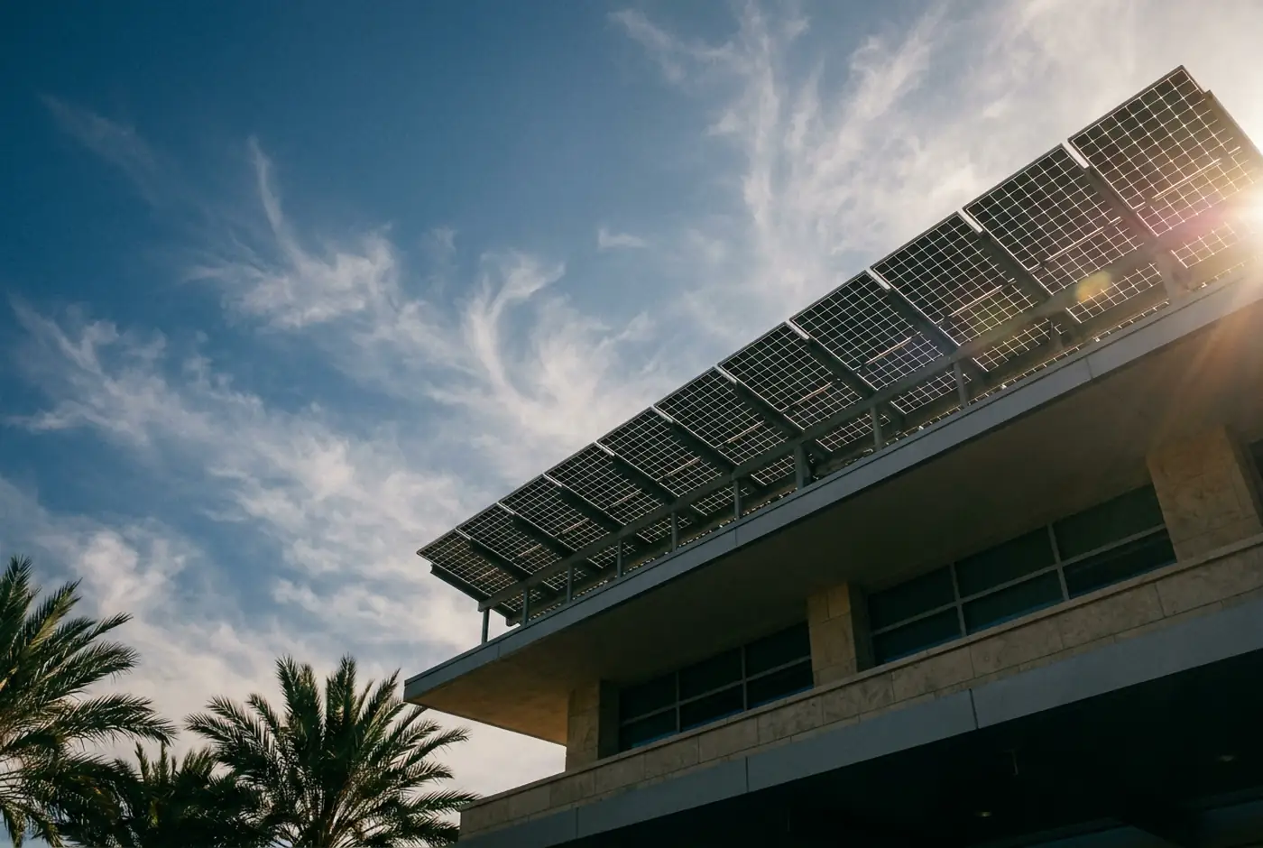 Solar modules against the Miami sky