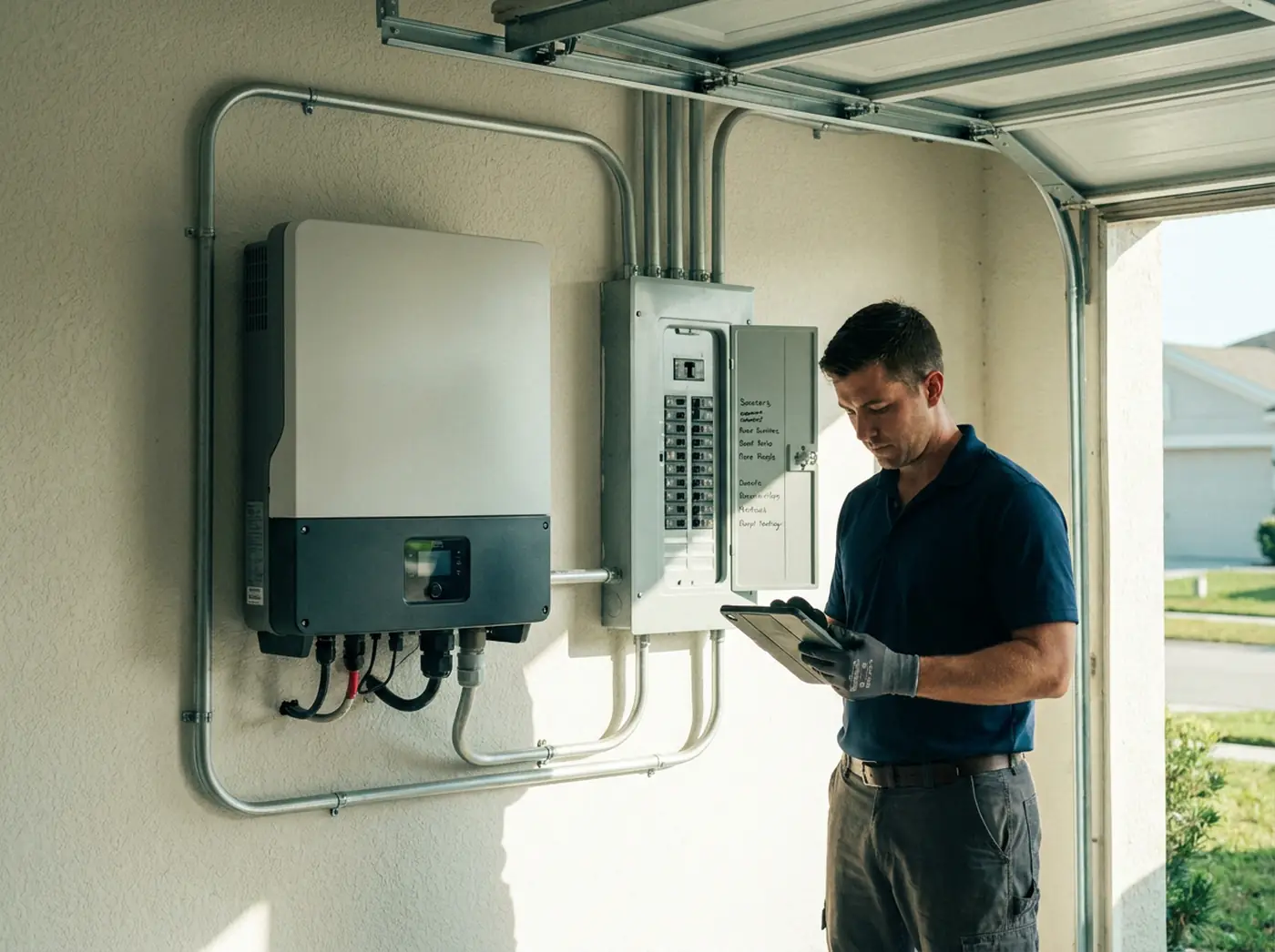 Technician commissioning an inverter